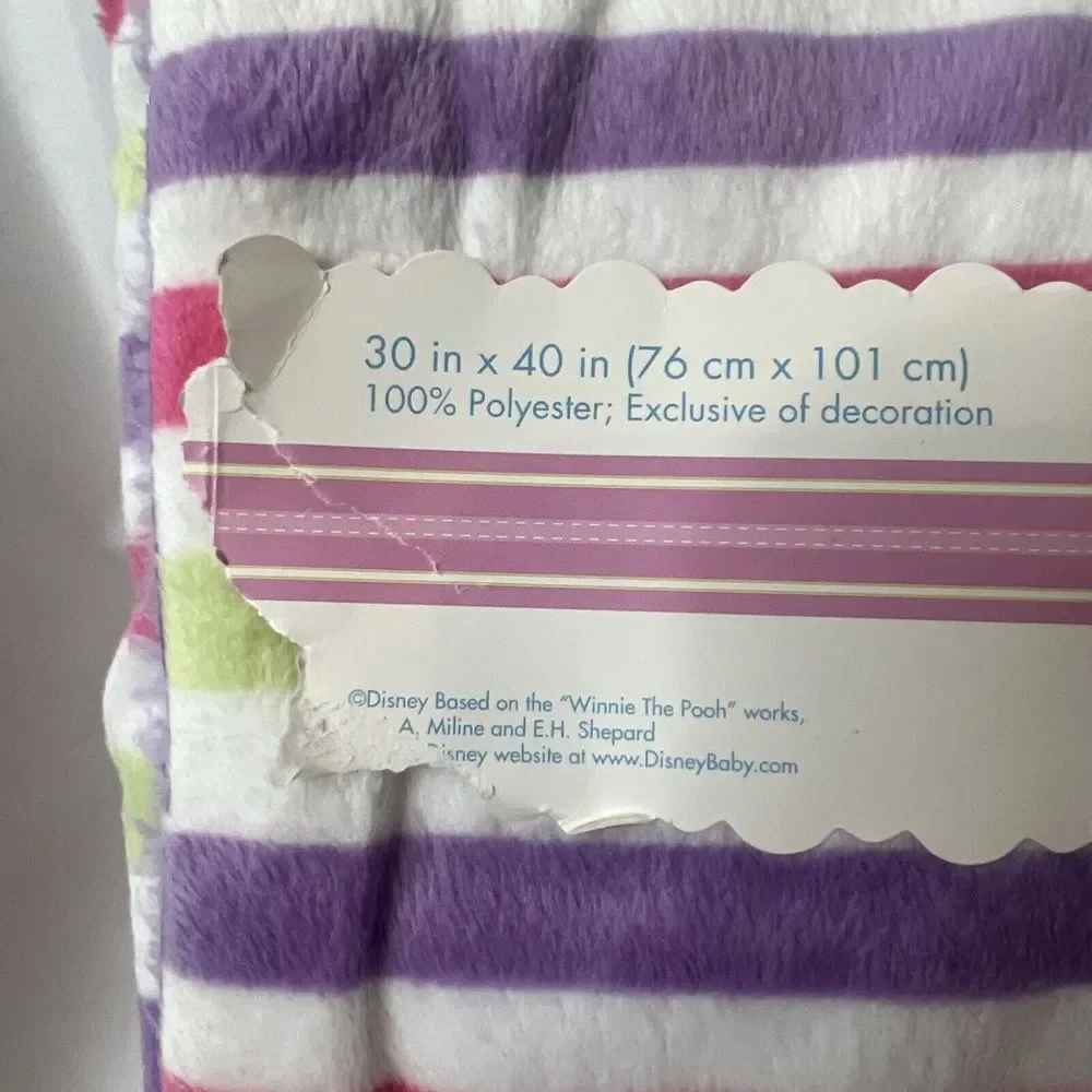 Disney Winnie The Pooh Piglet Pink Purple Green White Stripe Baby Blanket 30x40
